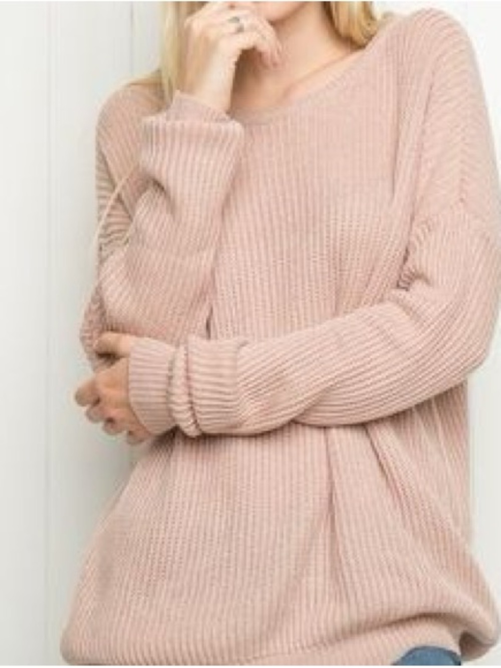 Brandy Melville Dusty Pink Ribbed Scoop Neck Sweater